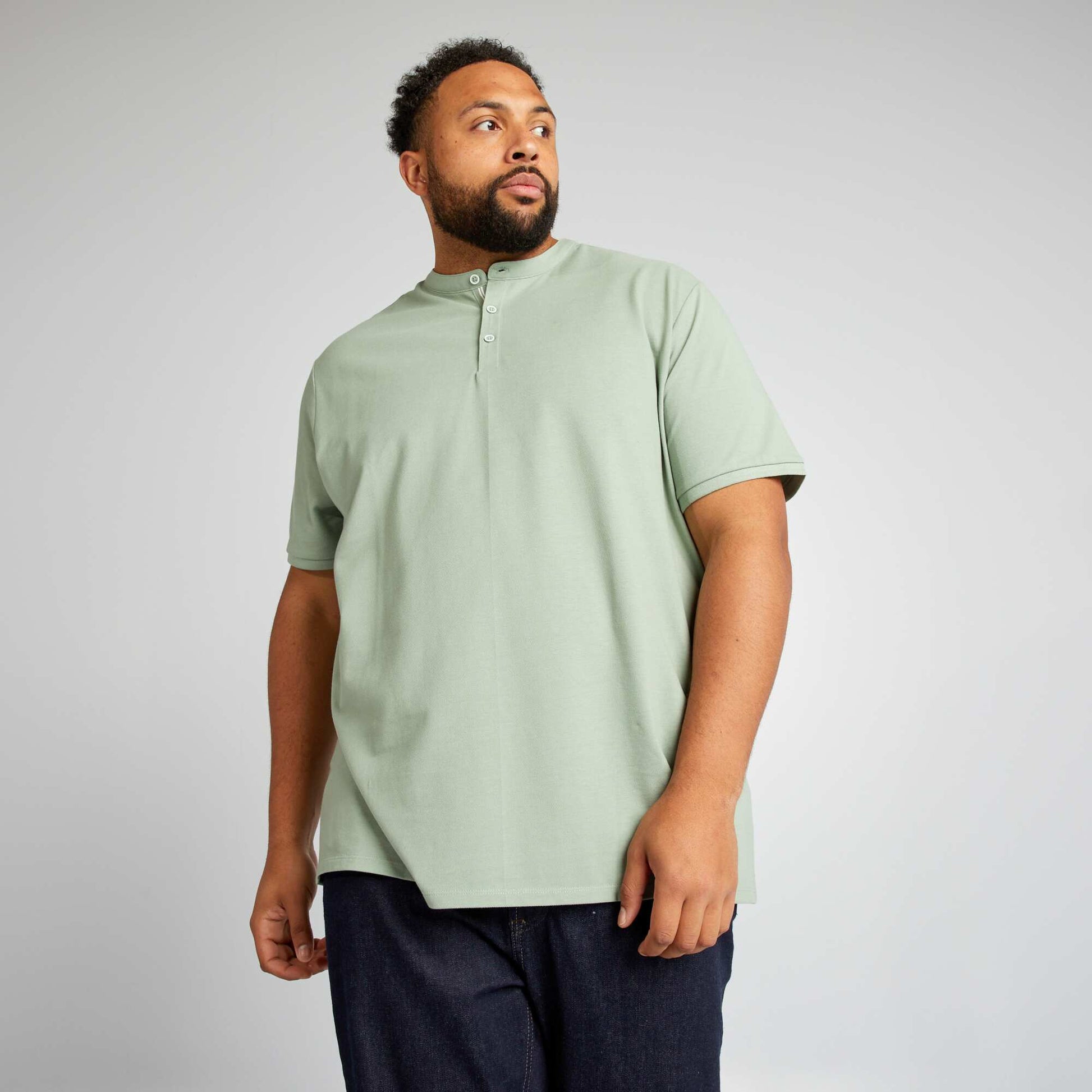 Polo en piqu de coton col mao Vert