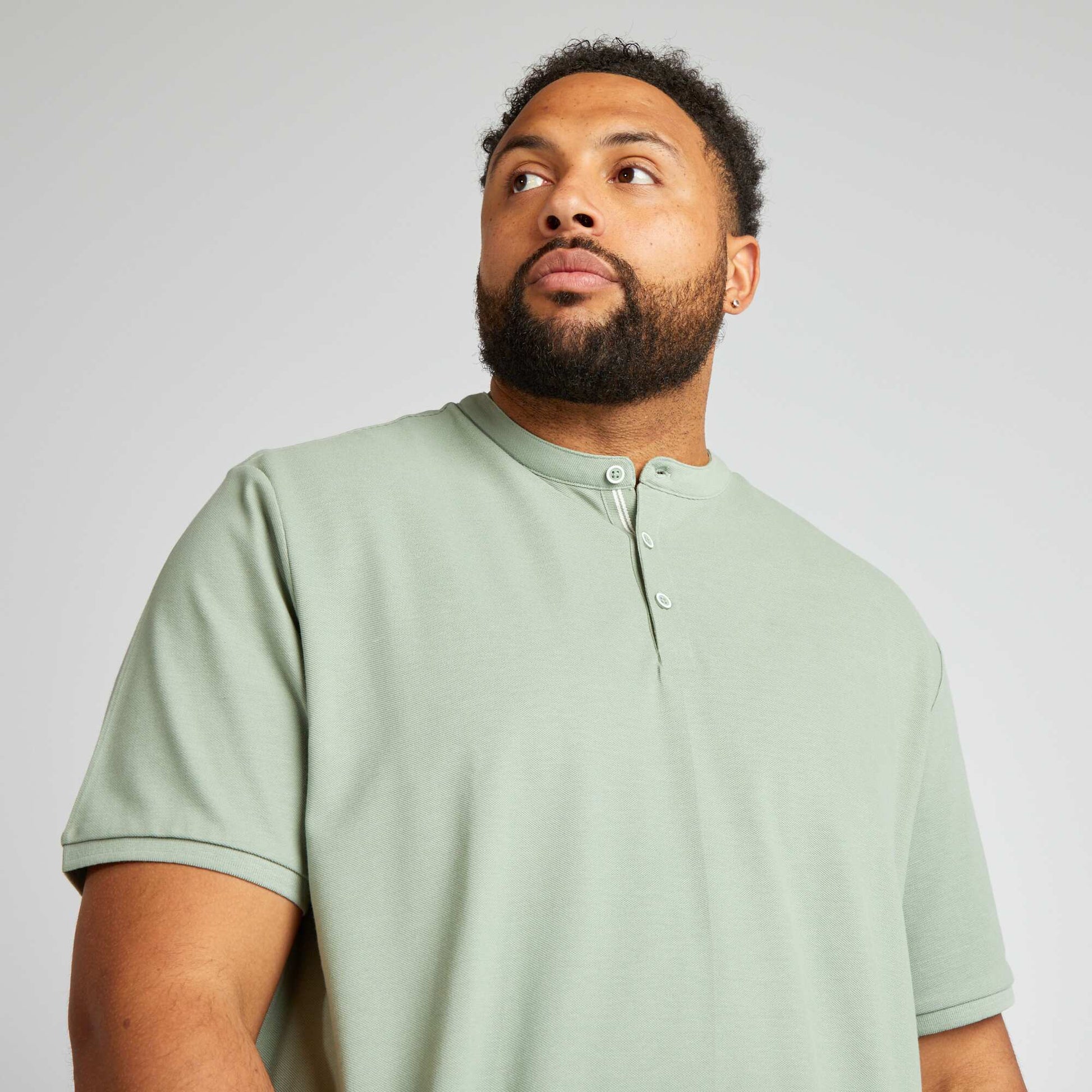 Polo en piqu de coton col mao Vert