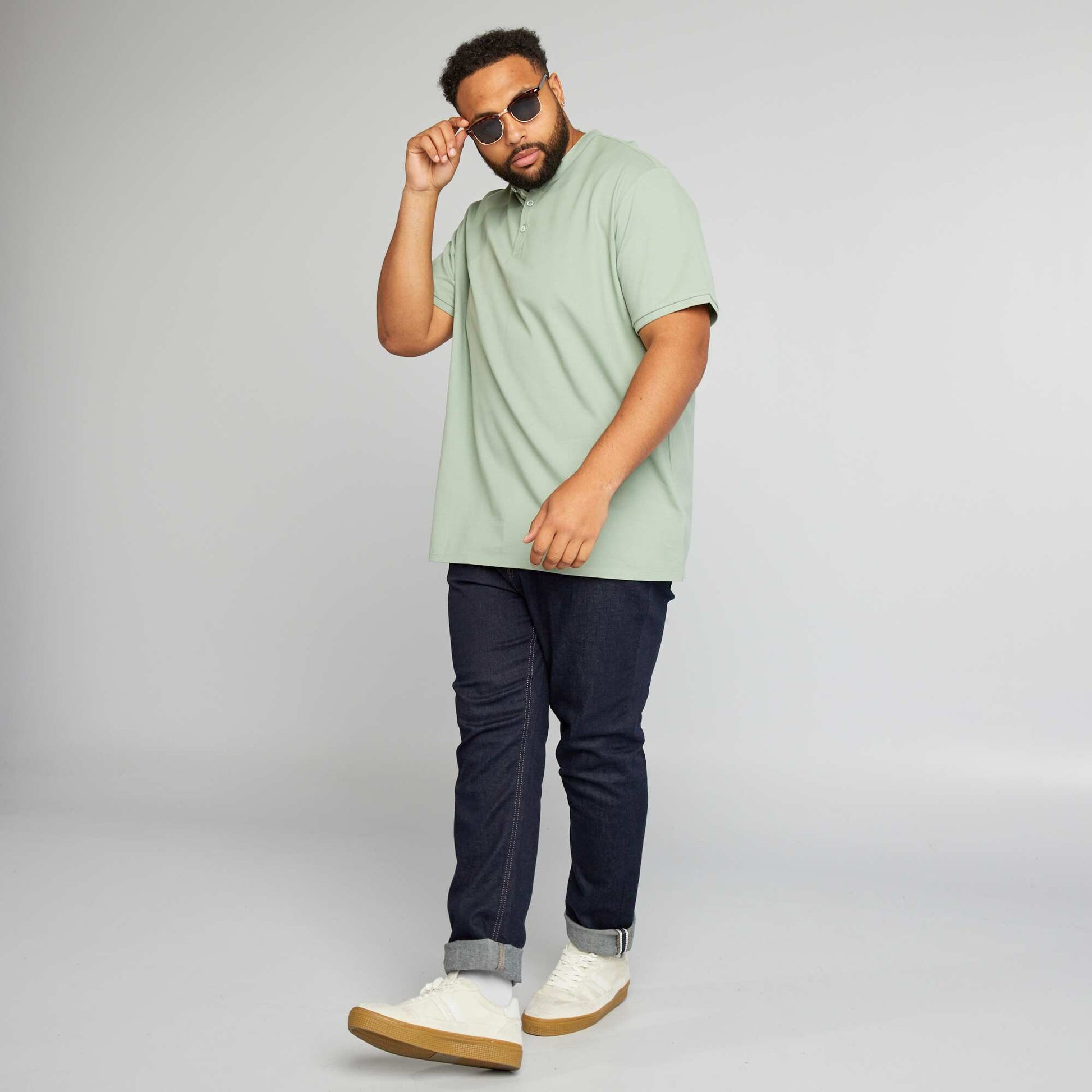 Polo en piqu de coton col mao Vert