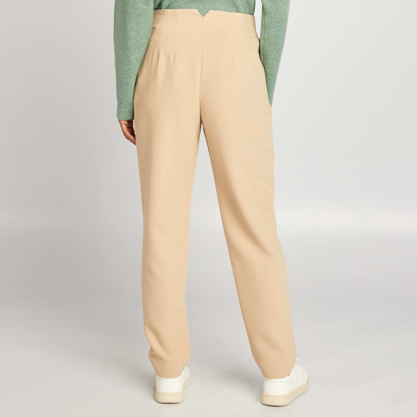 Pantalon droit taille haute Beige