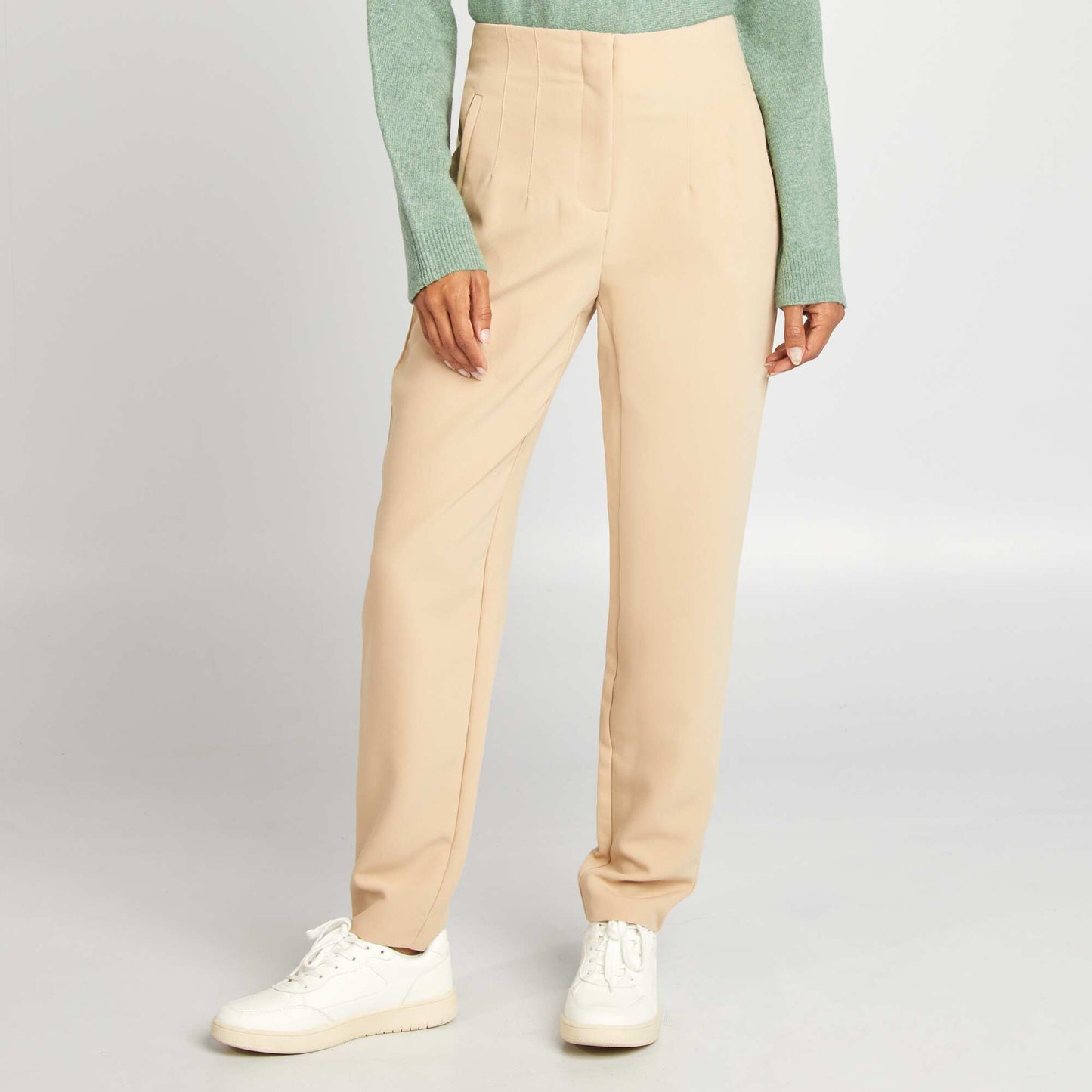 Pantalon droit taille haute Beige