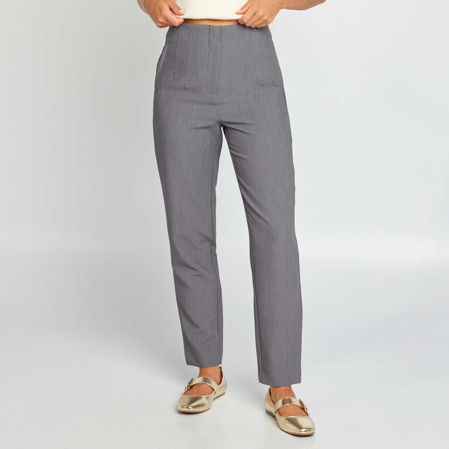 Pantalon droit taille haute Gris