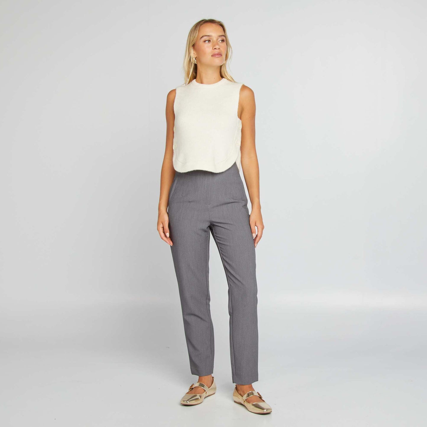 Pantalon droit taille haute Gris