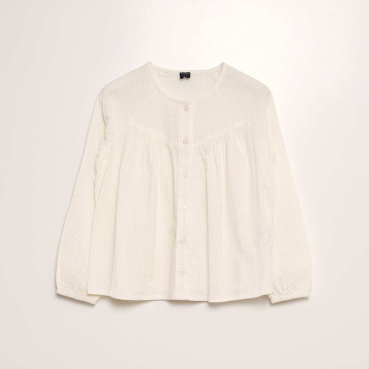 Blouse unie en maille gaufr e Blanc