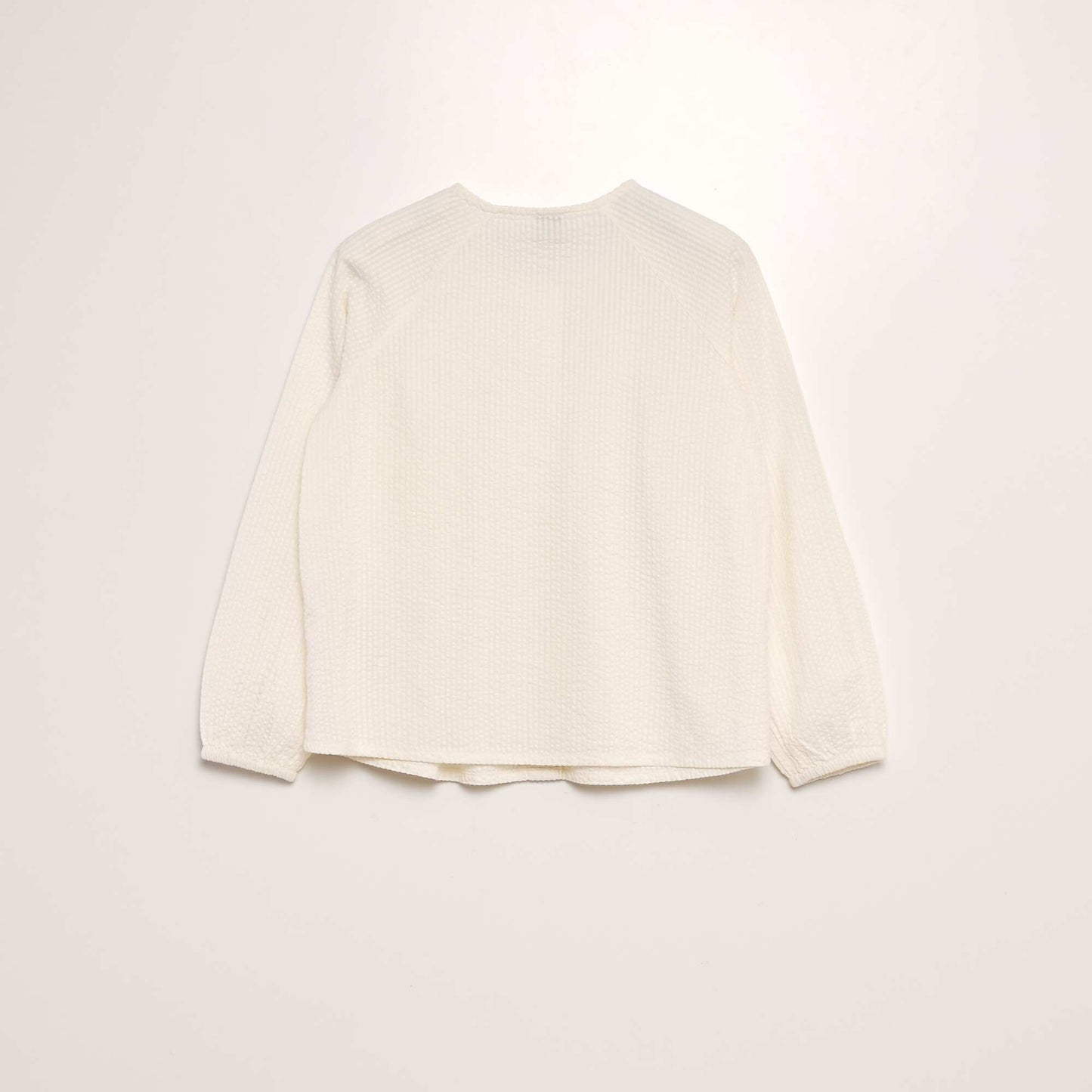 Blouse unie en maille gaufr e Blanc