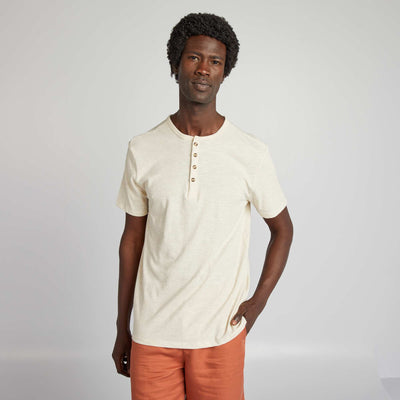 T-shirt en jersey col tunisien Beige