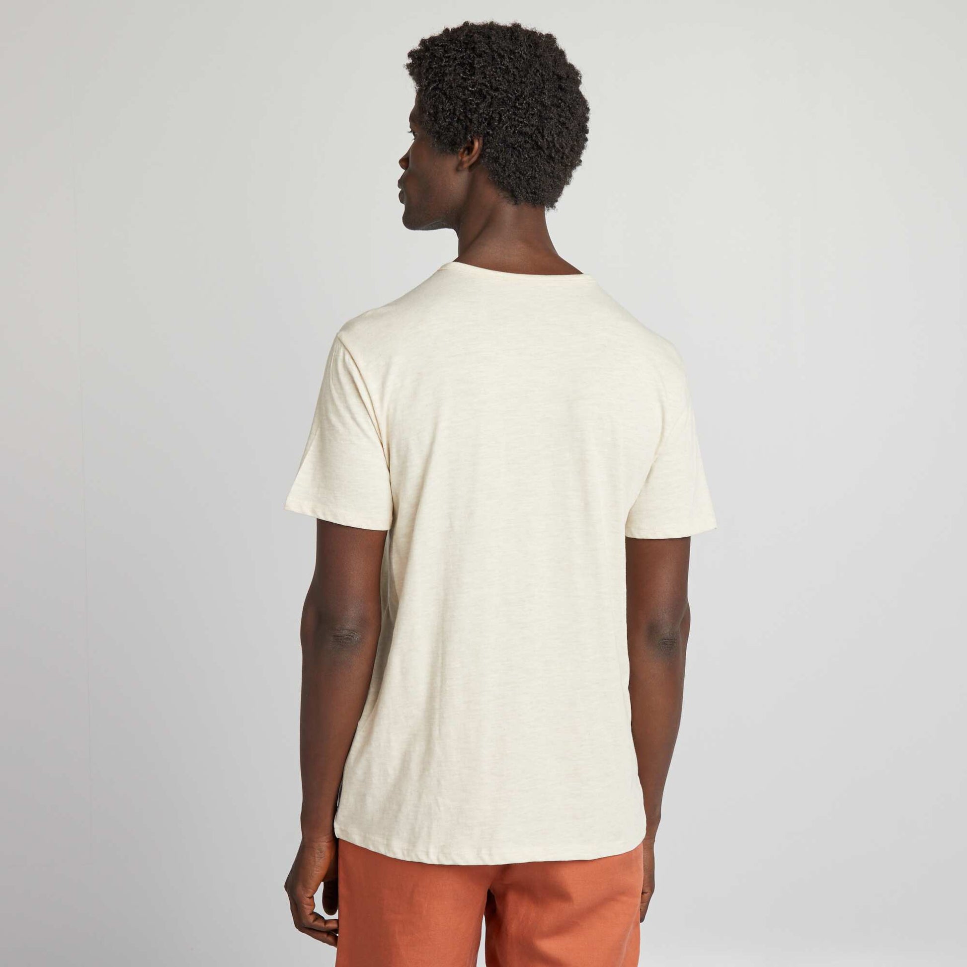 T-shirt en jersey col tunisien Beige