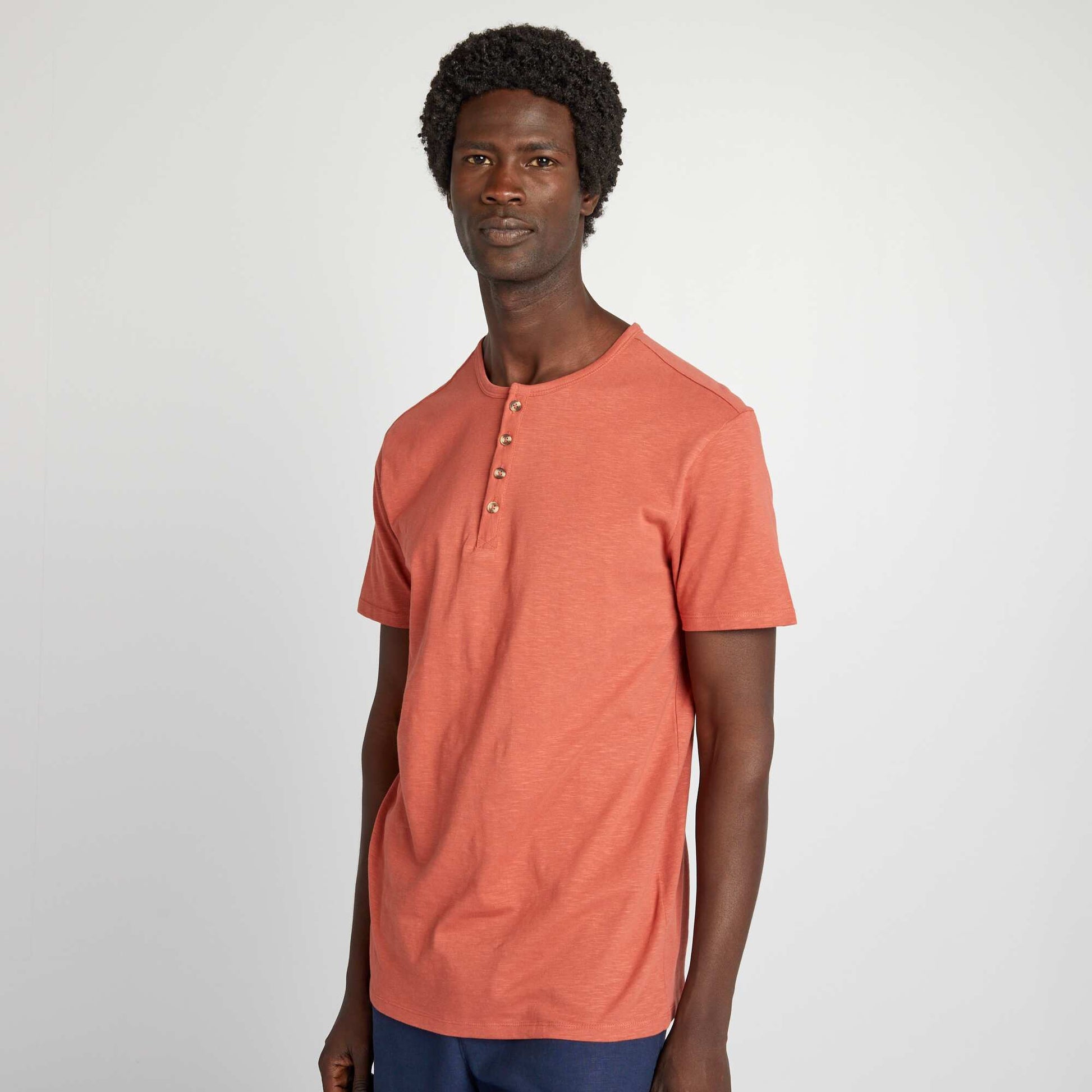 T-shirt en jersey col tunisien Rouge brique