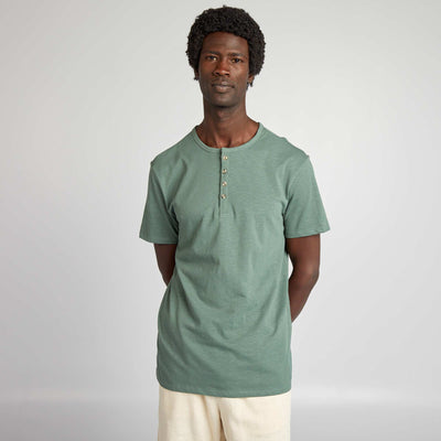 T-shirt en jersey col tunisien Vert