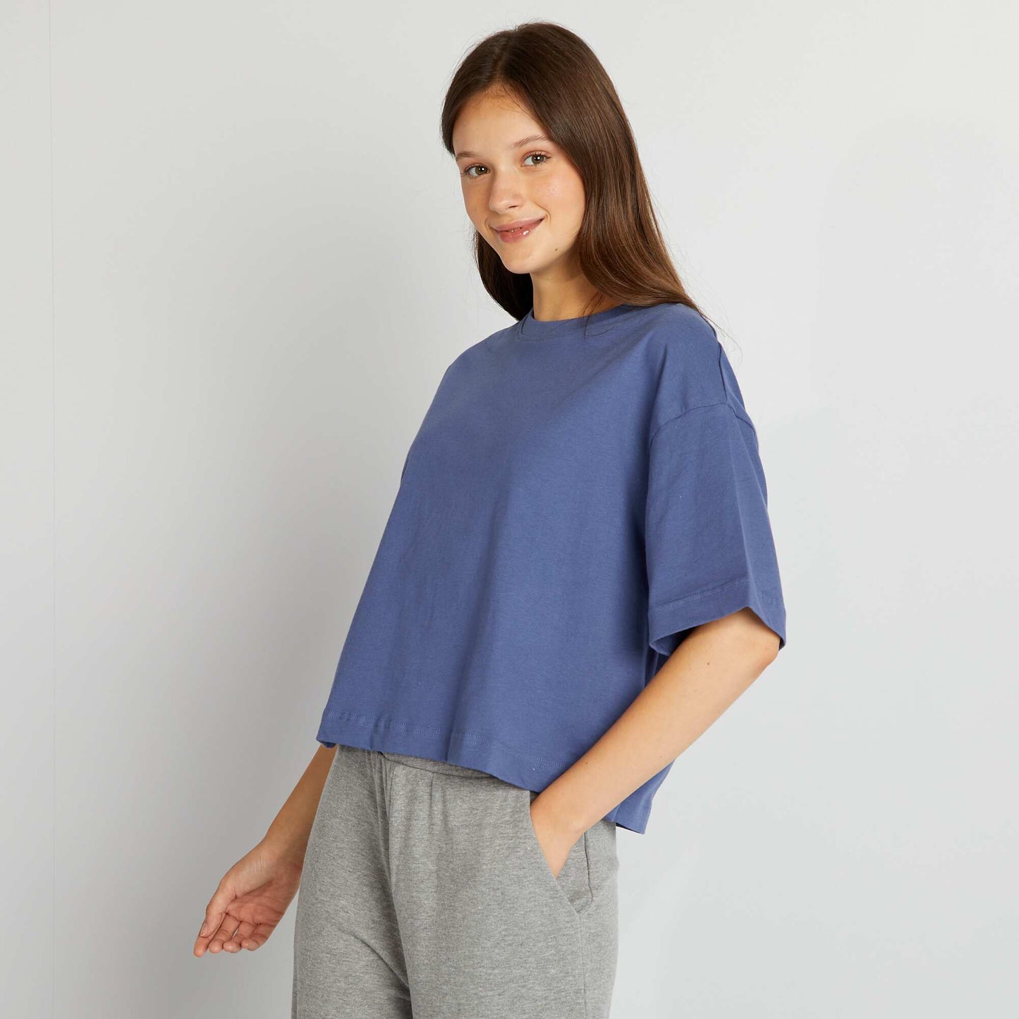 T-shirt large et cropped Bleu