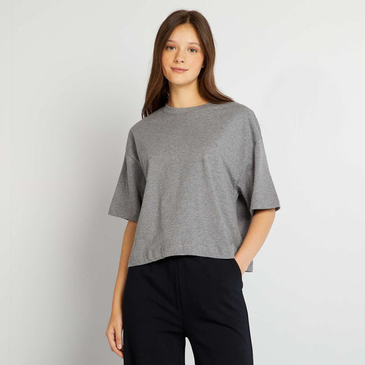 T-shirt large et cropped Gris