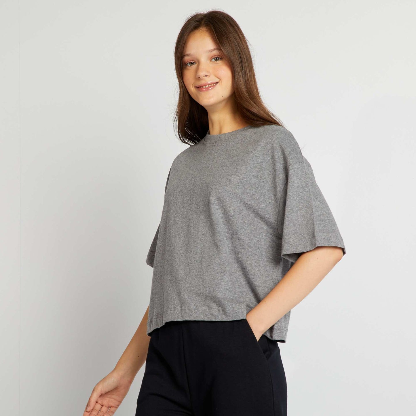 T-shirt large et cropped Gris