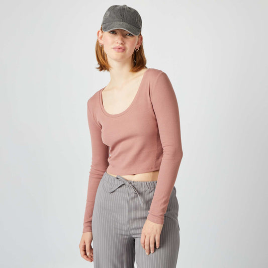 Tee-shirt rib crop top Marron brique