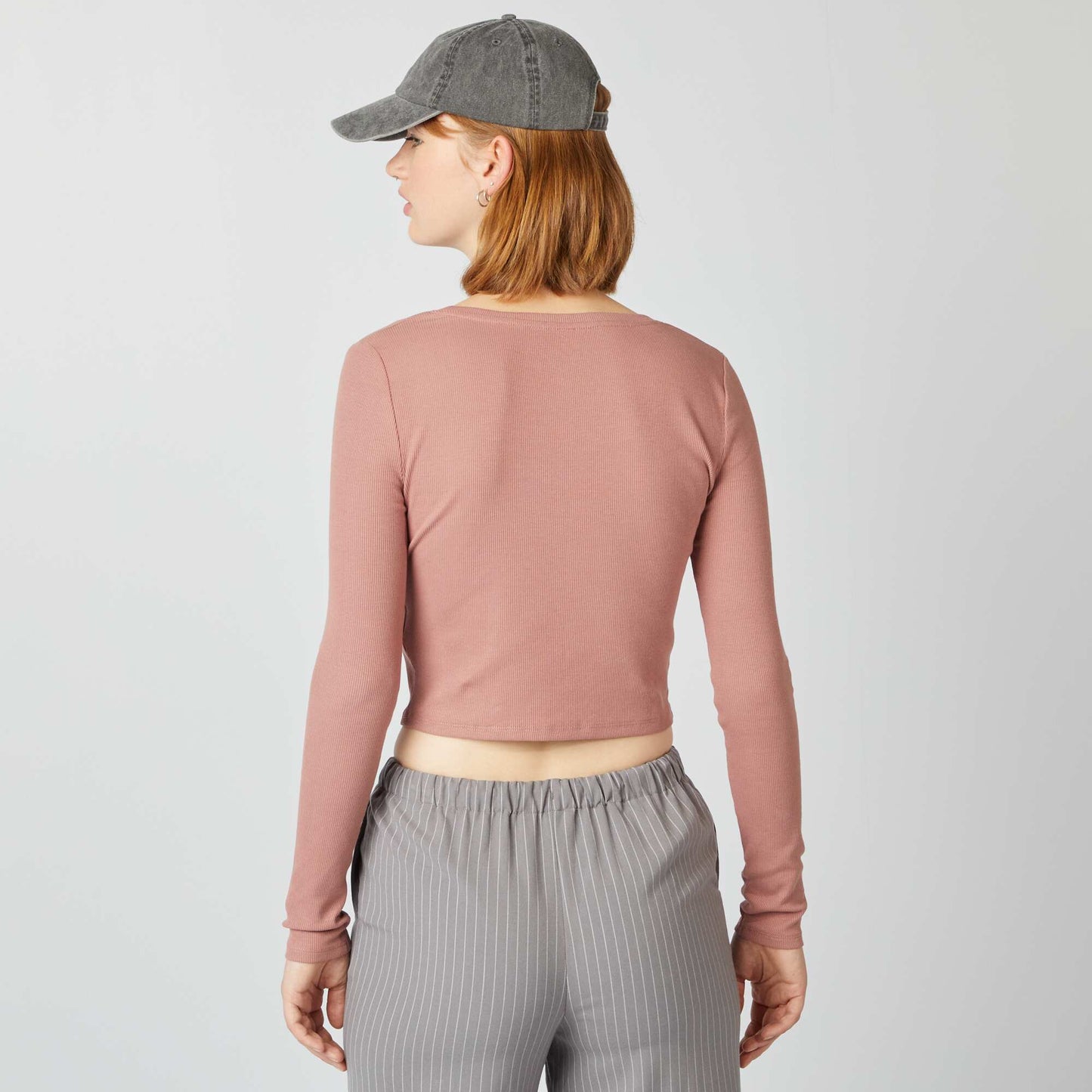 Tee-shirt rib crop top Marron brique