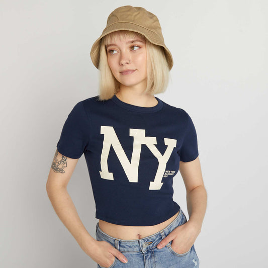 Crop top en jersey stretch 'NYC' Bleu marine