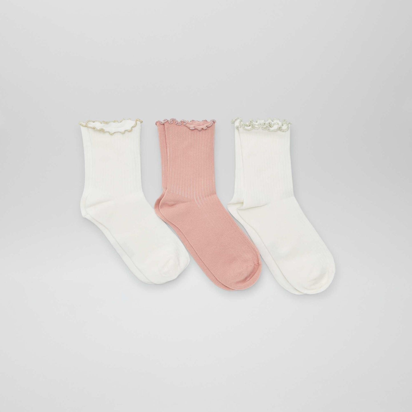 Lot de 3 chaussettes ondulées Rose/blanc