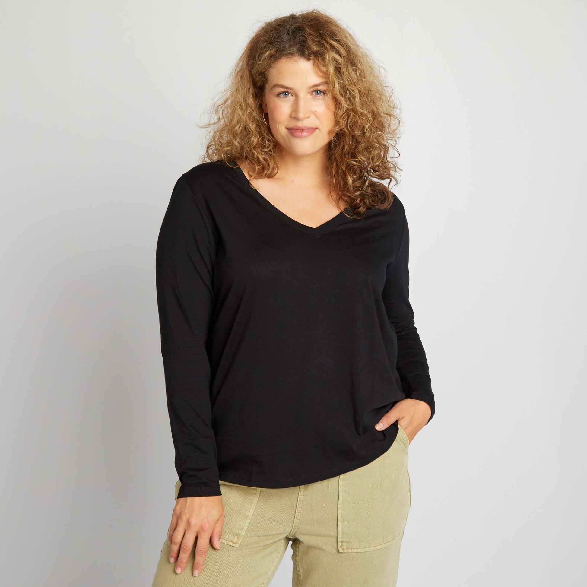 T-shirt uni manches longues noir