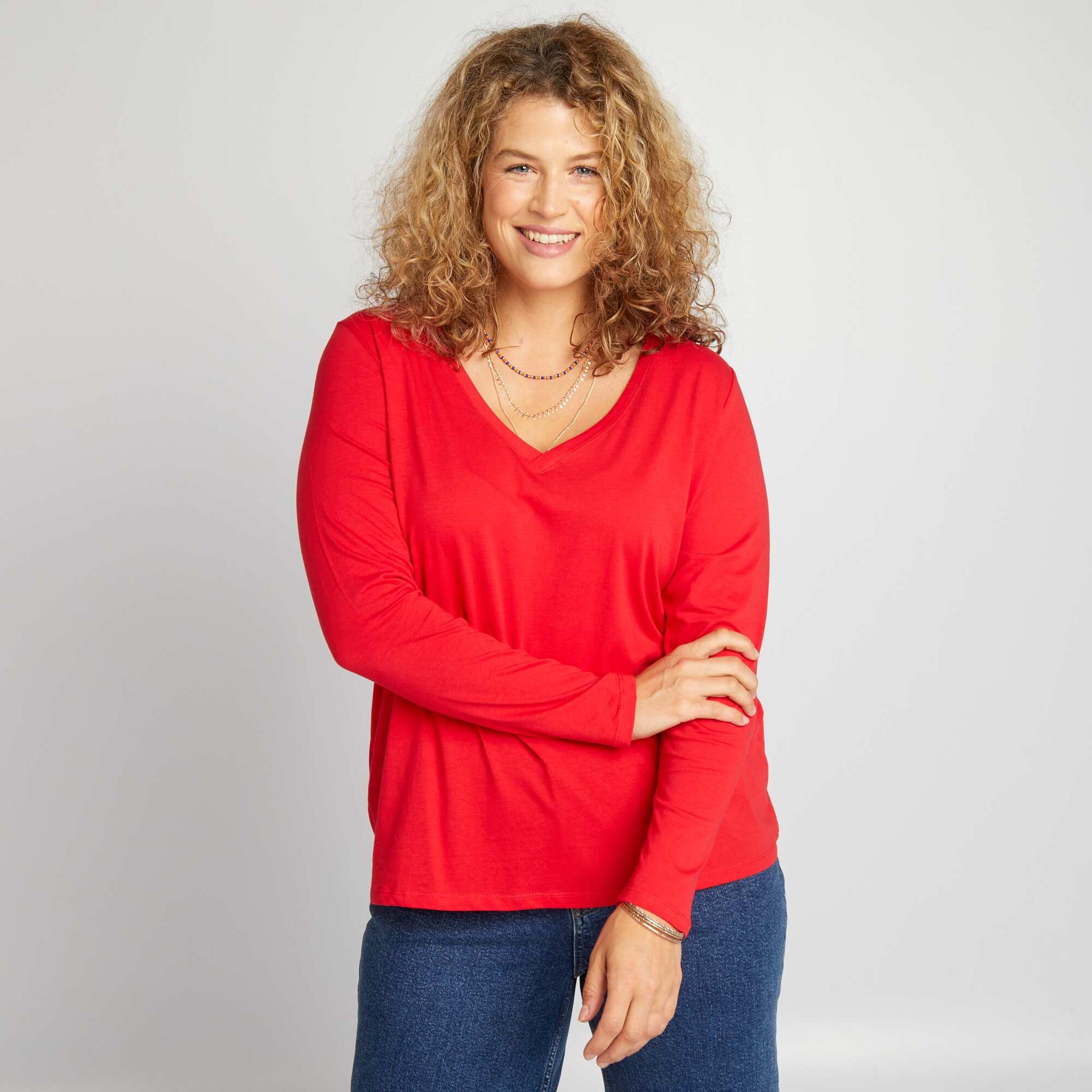 T-shirt uni manches longues Rouge