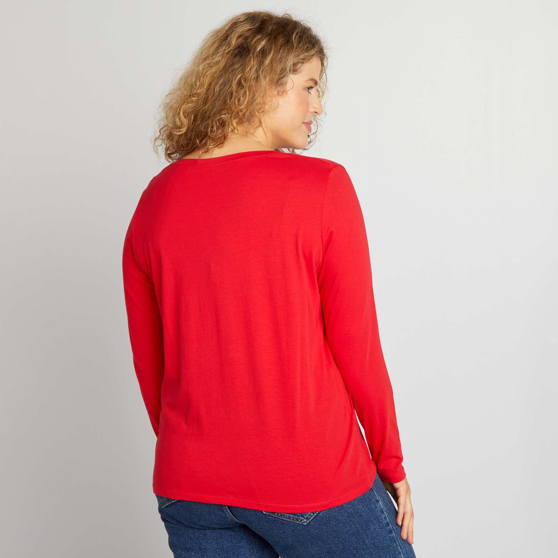 T-shirt uni manches longues Rouge