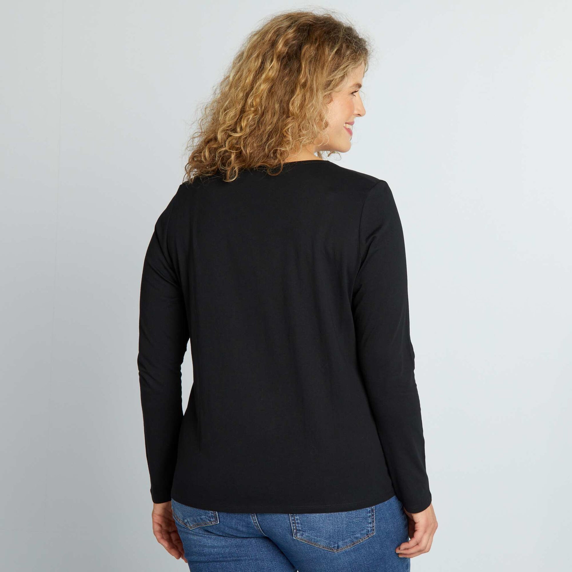 T-shirt manches longues uni en jersey noir
