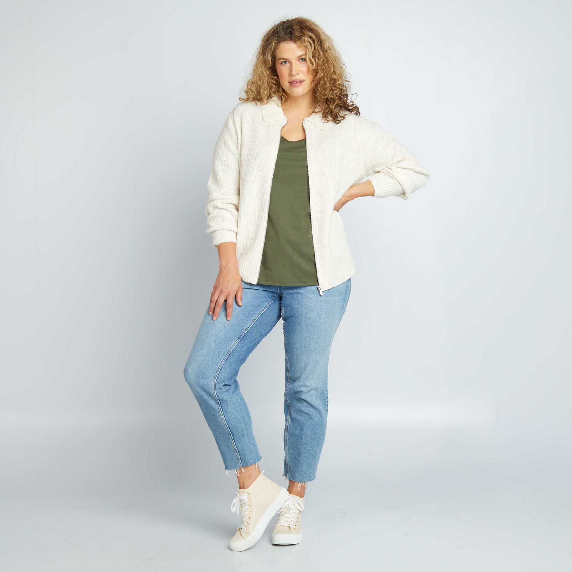 T-shirt manches longues uni en jersey Kaki