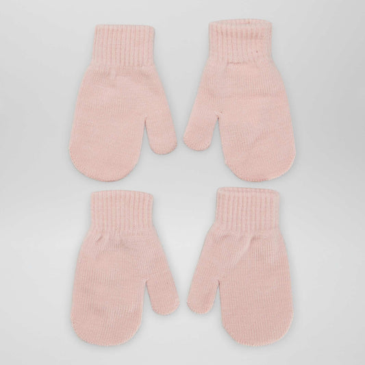 Lot de 2 paires de moufles unies Rose