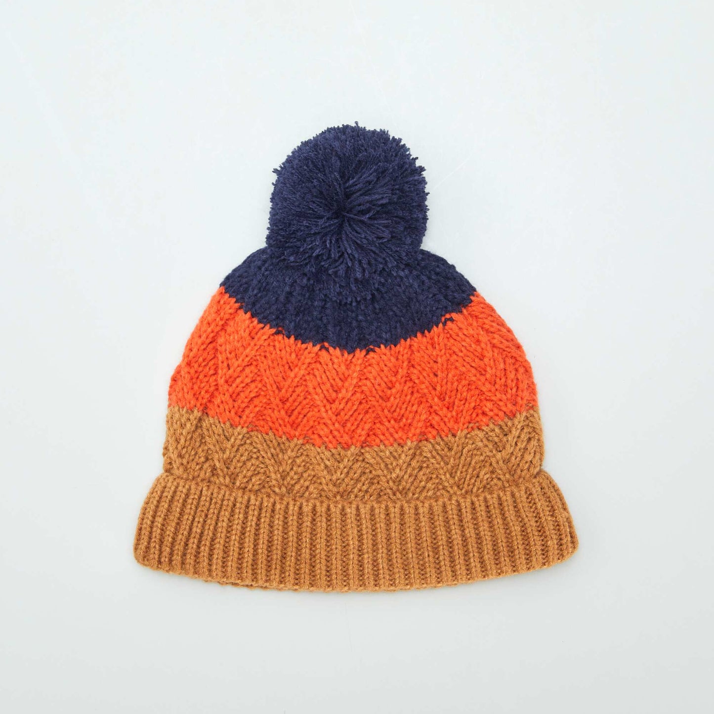 Ensemble bonnet   pompon et snood doubl  Marron/orange/marine