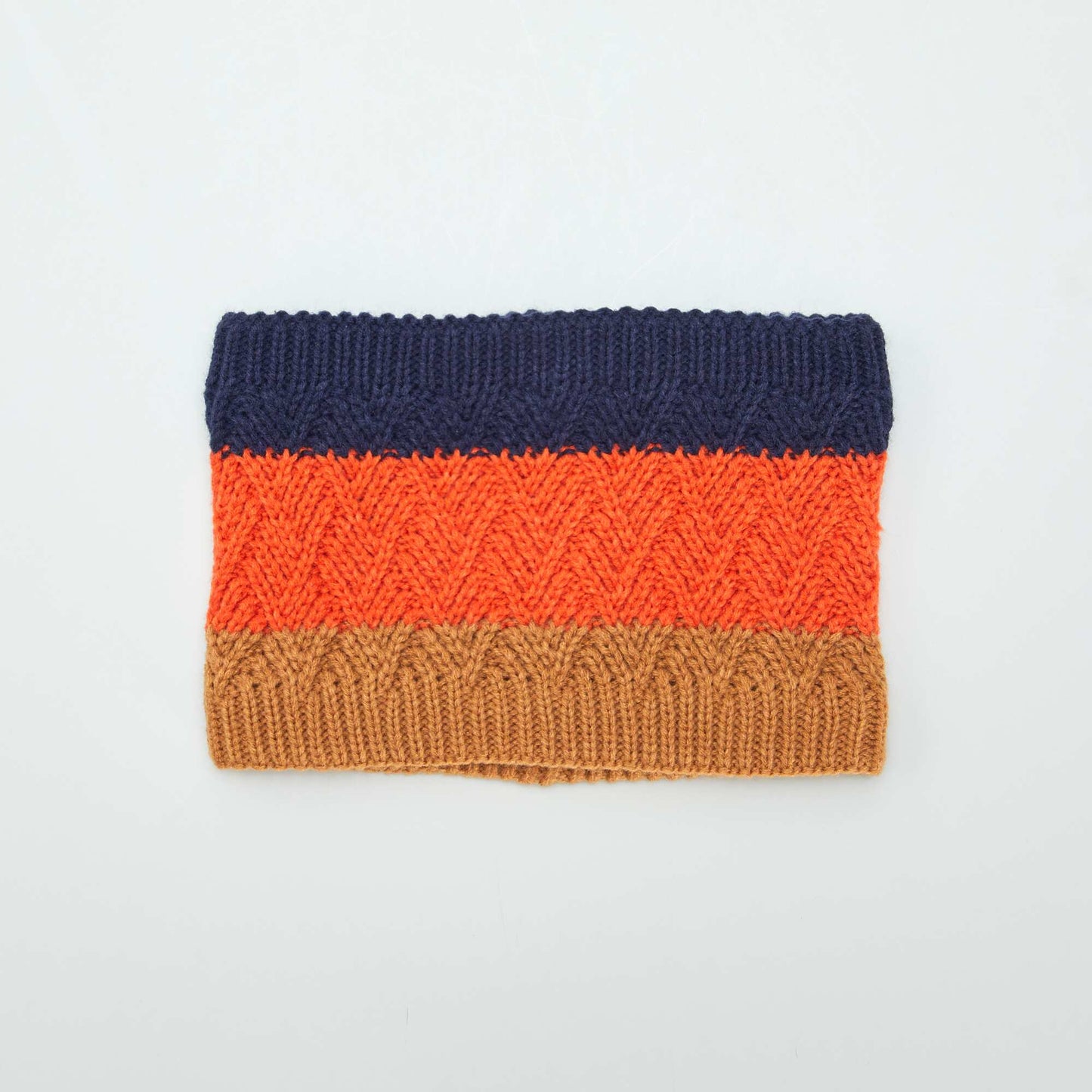 Ensemble bonnet   pompon et snood doubl  Marron/orange/marine