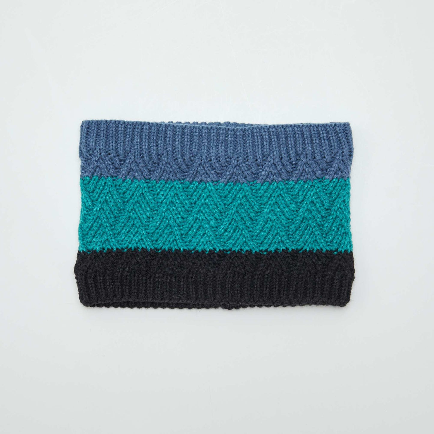 Ensemble bonnet   pompon et snood doubl  Noir/bleu/vert