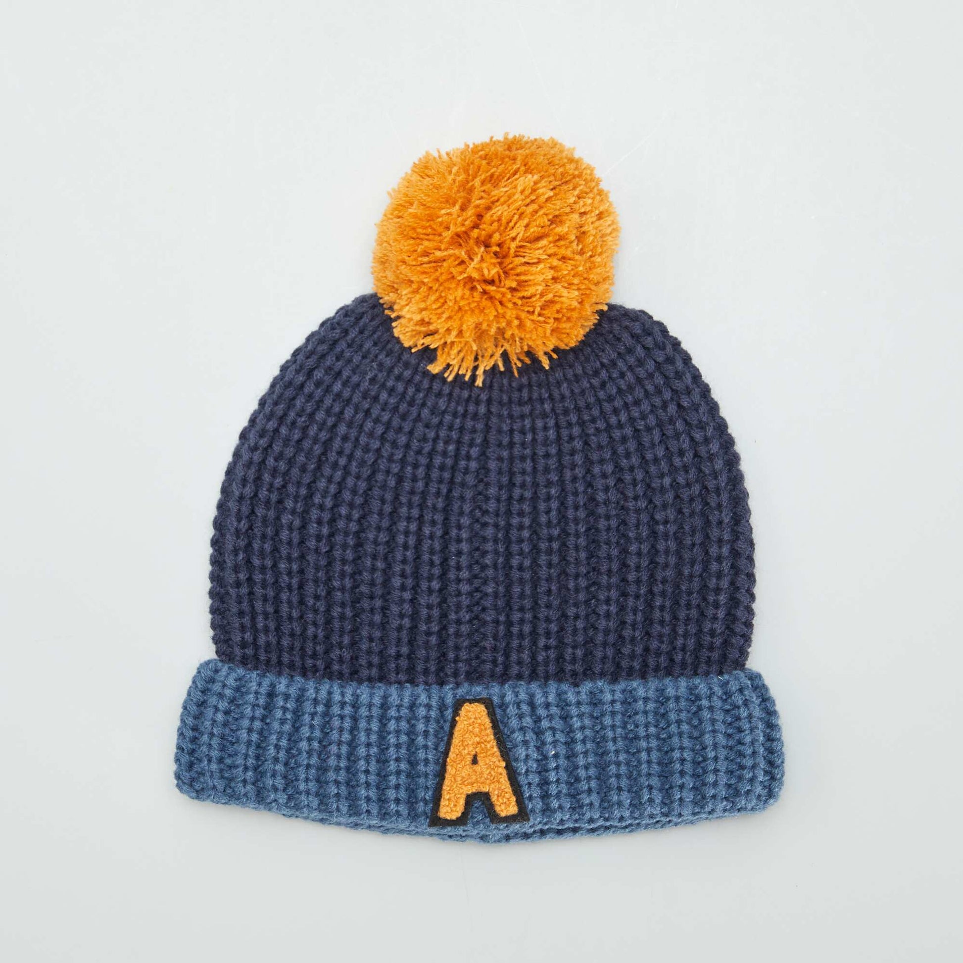 Ensemble bonnet pompon + snood doubl Bleu/jaune