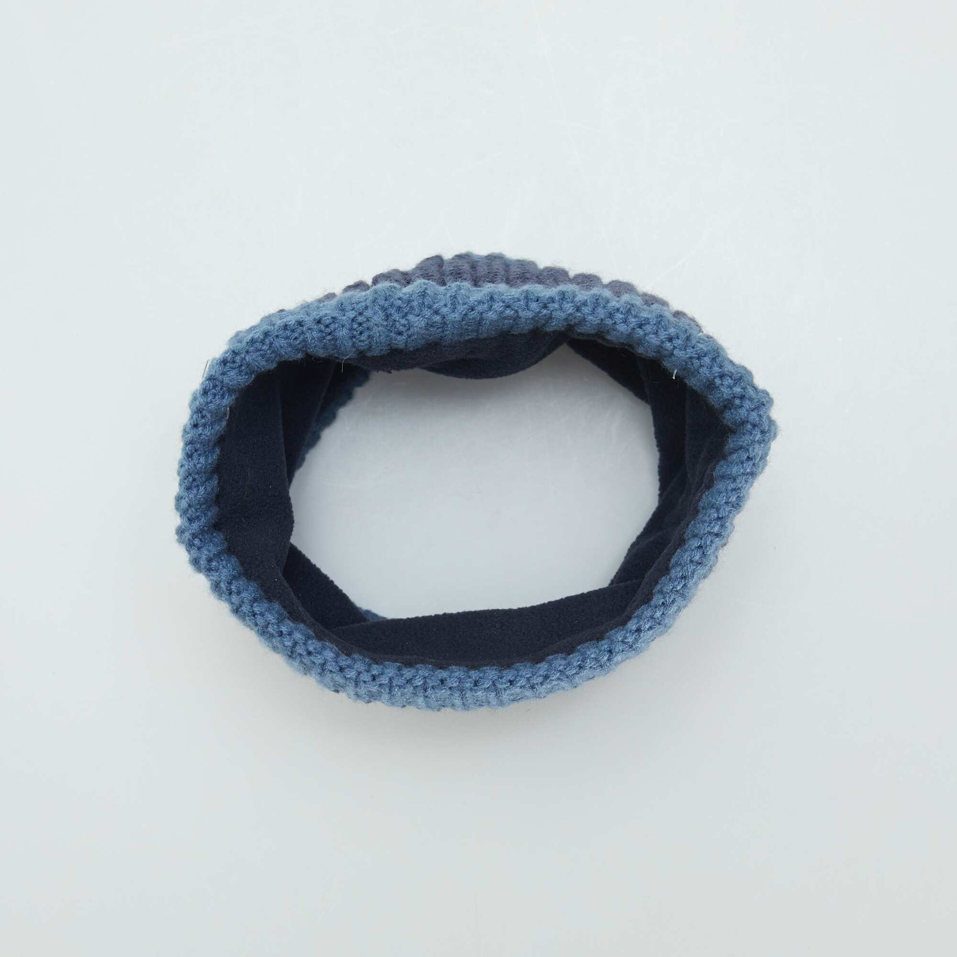 Ensemble bonnet pompon + snood doubl Bleu/jaune