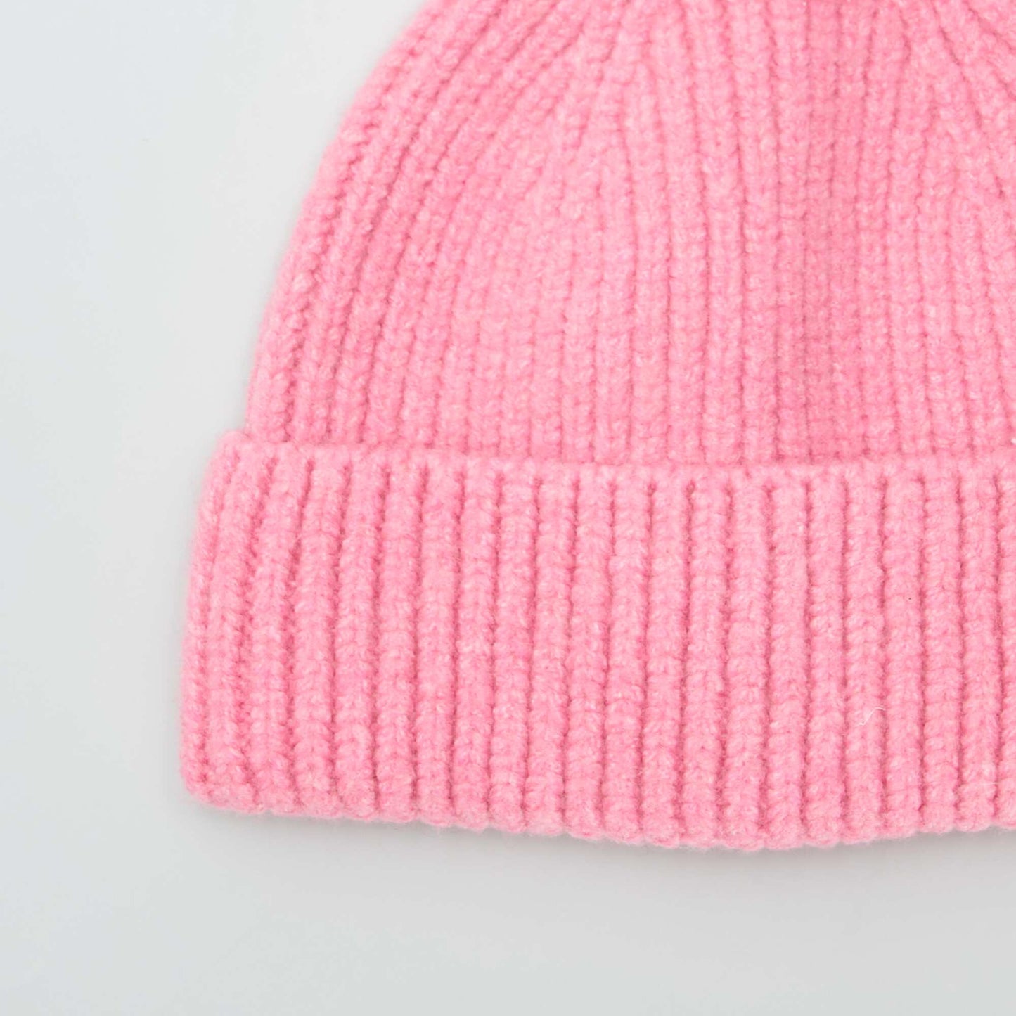 Bonnet cotel  avec pompom Rose fonc