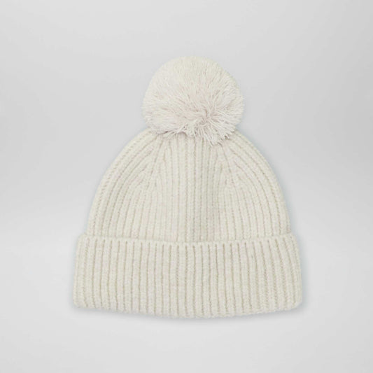 Bonnet cotel  avec pompom Blanc