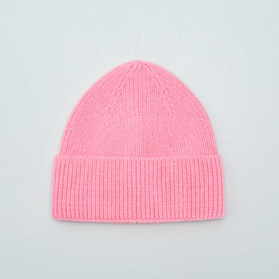 Bonnet en maille avec revers rose