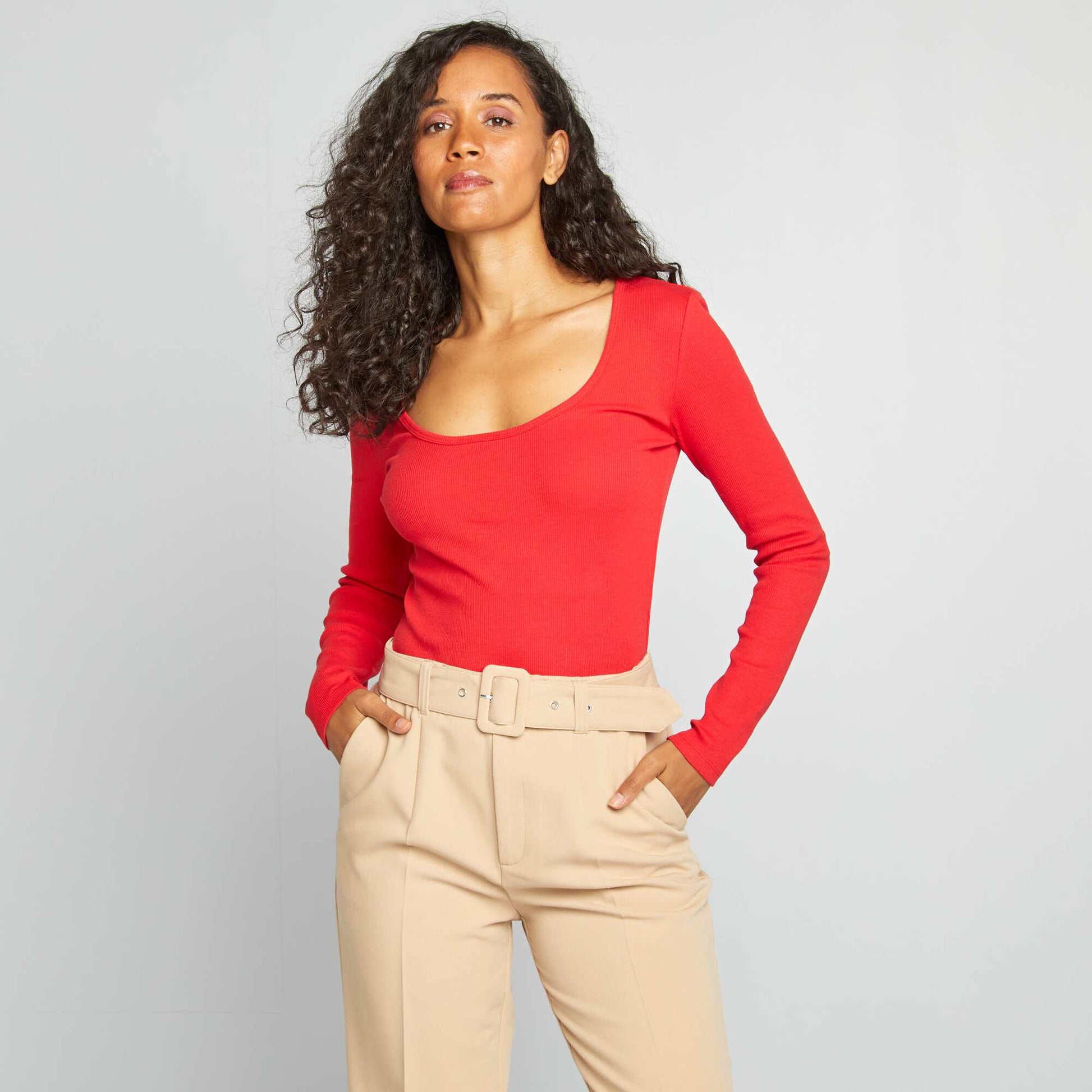 T-shirt c tel col rond Rouge