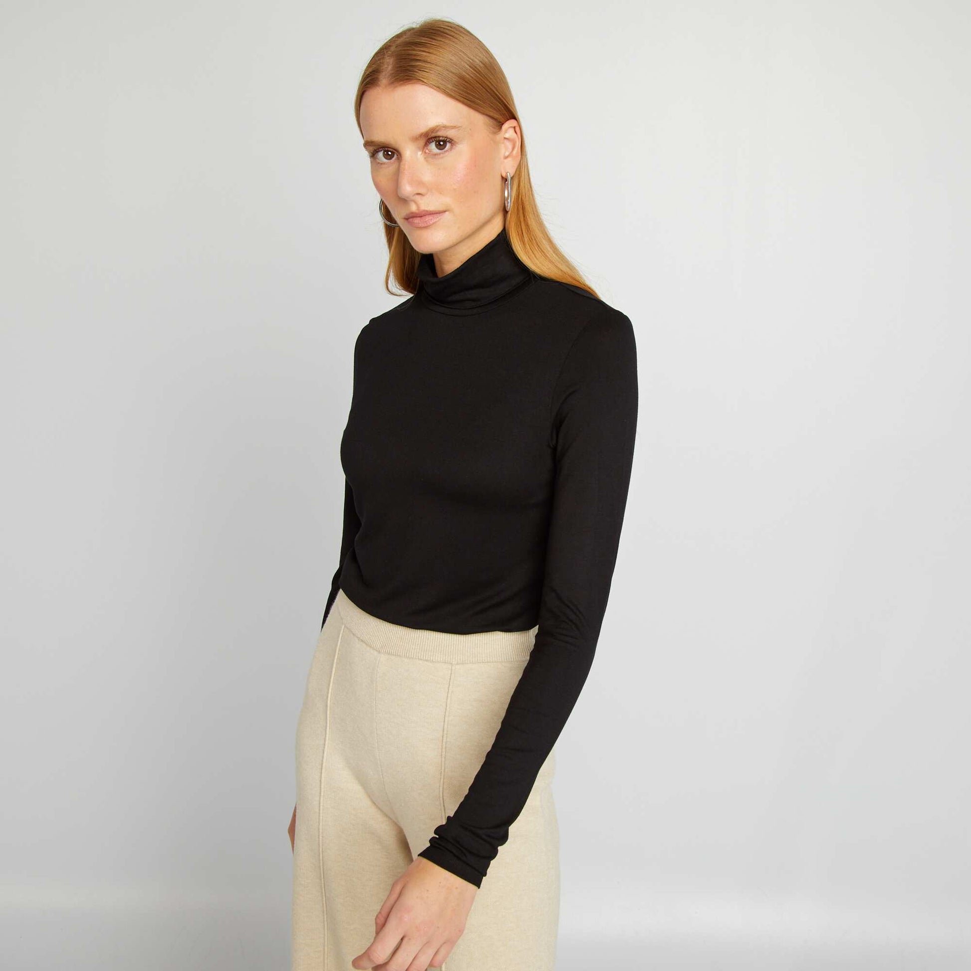 T-shirt col roul en jersey noir