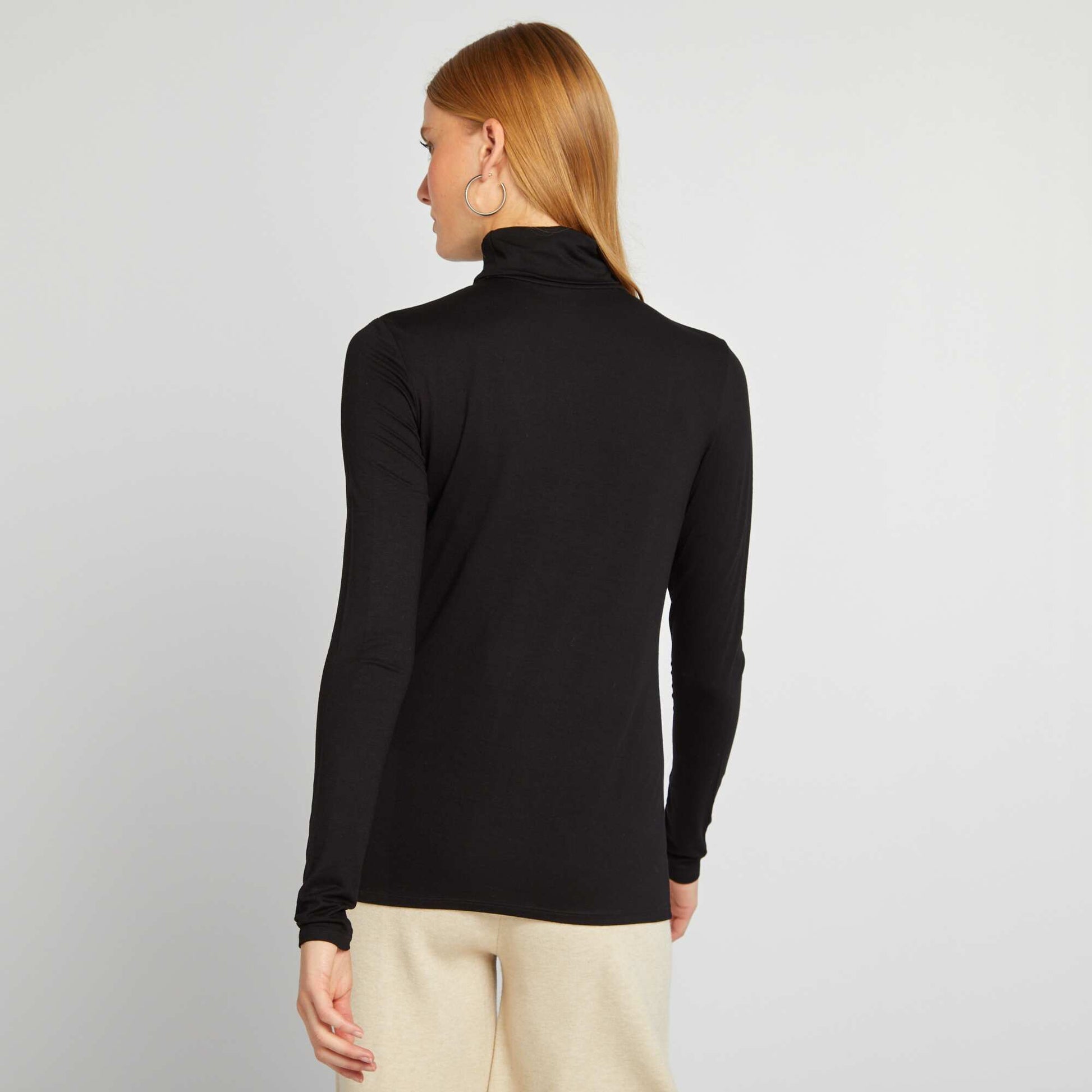 T-shirt col roul en jersey noir