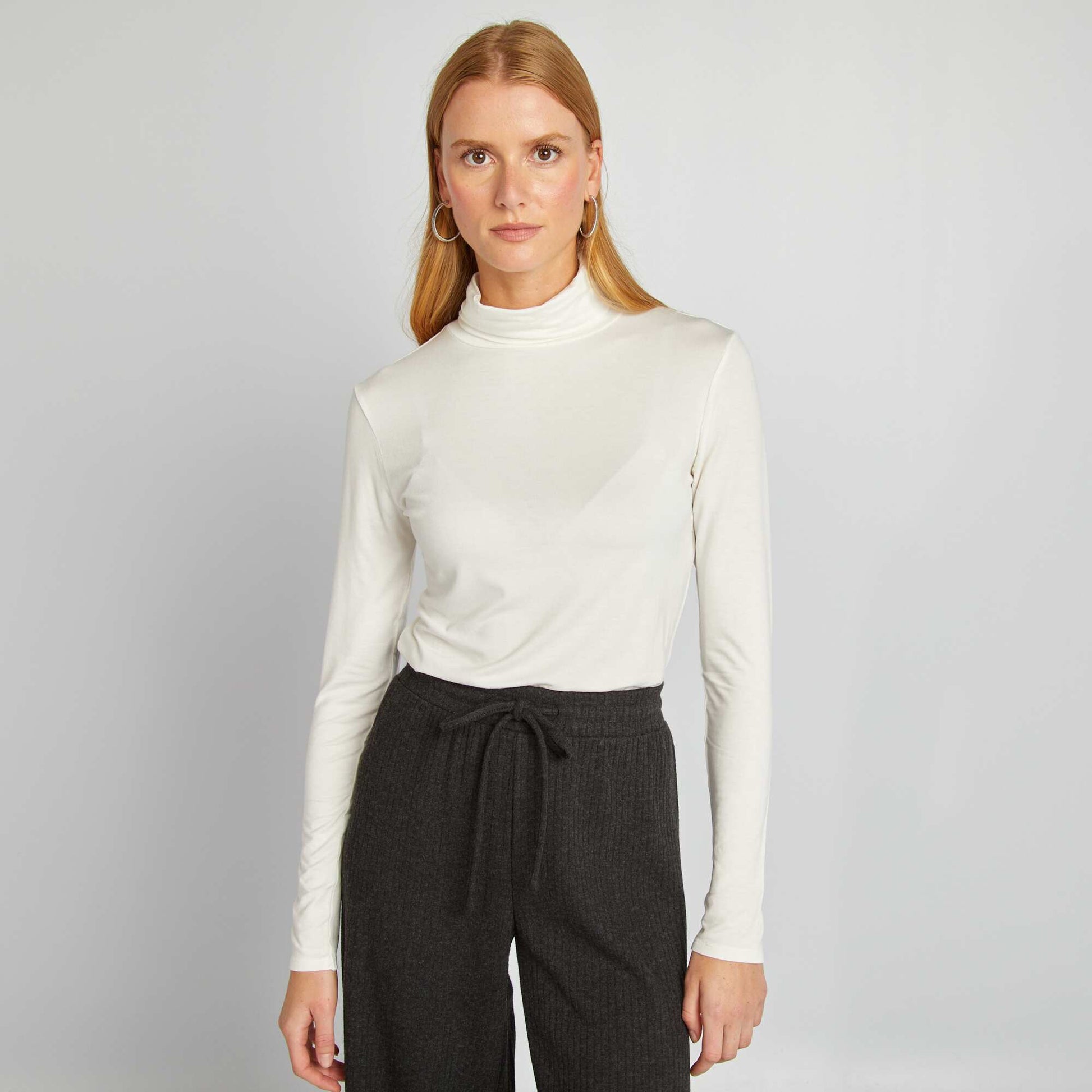 T-shirt col roul en jersey Blanc