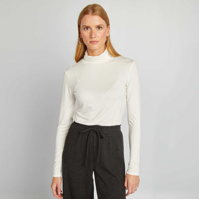 T-shirt col roul en jersey Blanc
