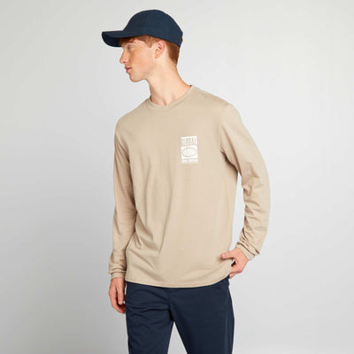 T-shirt en jersey manches longues Beige