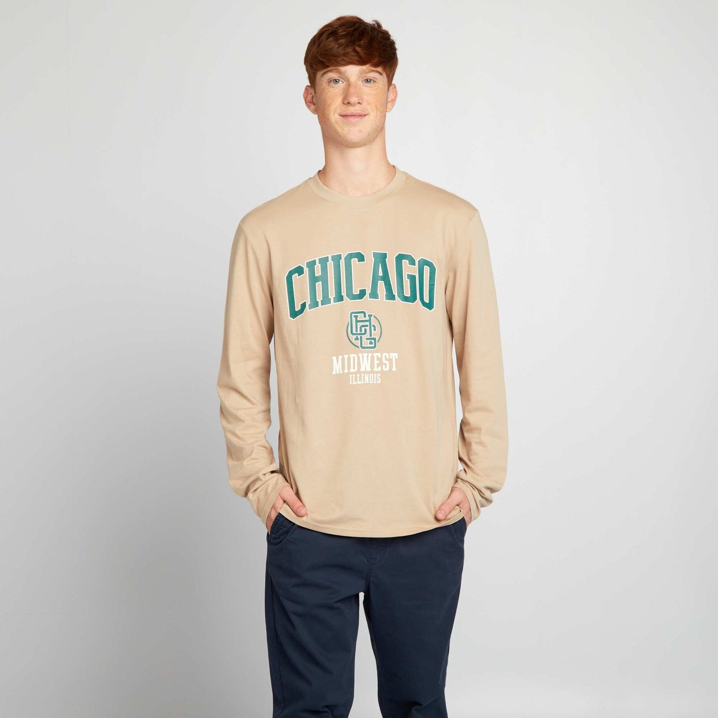 T-shirt en jersey   manches longues Beige 'Chicago'