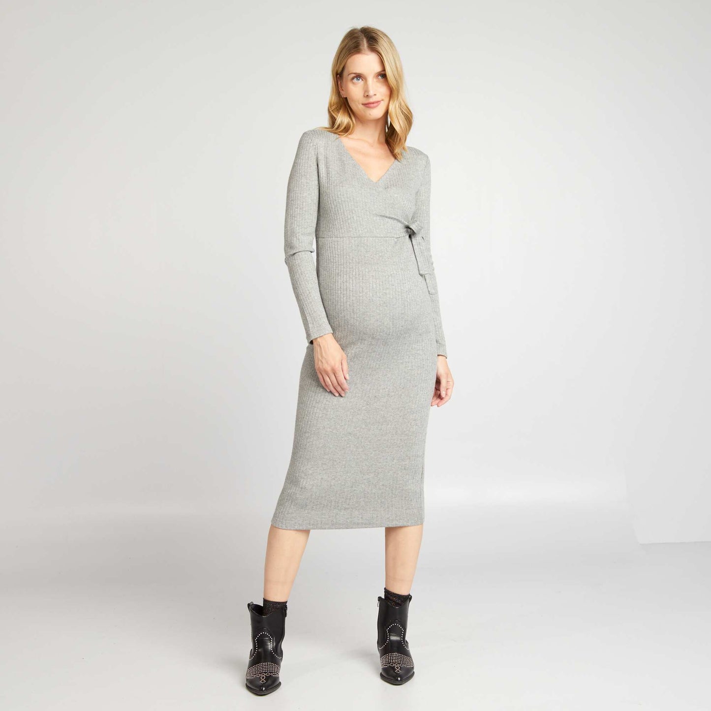 Robe pull d'allaitement maille c tel e Gris