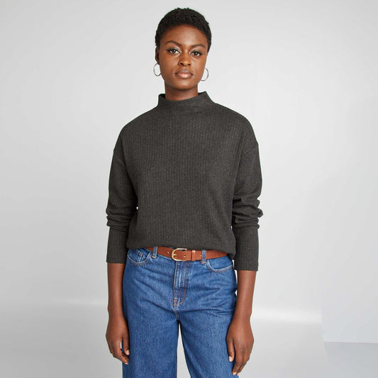 Tee-shirt col montant Gris fonc