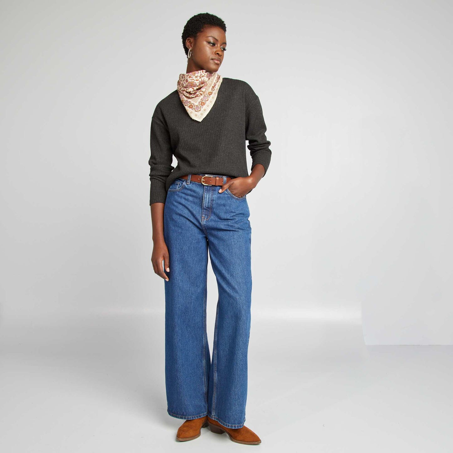 Tee-shirt col montant Gris fonc