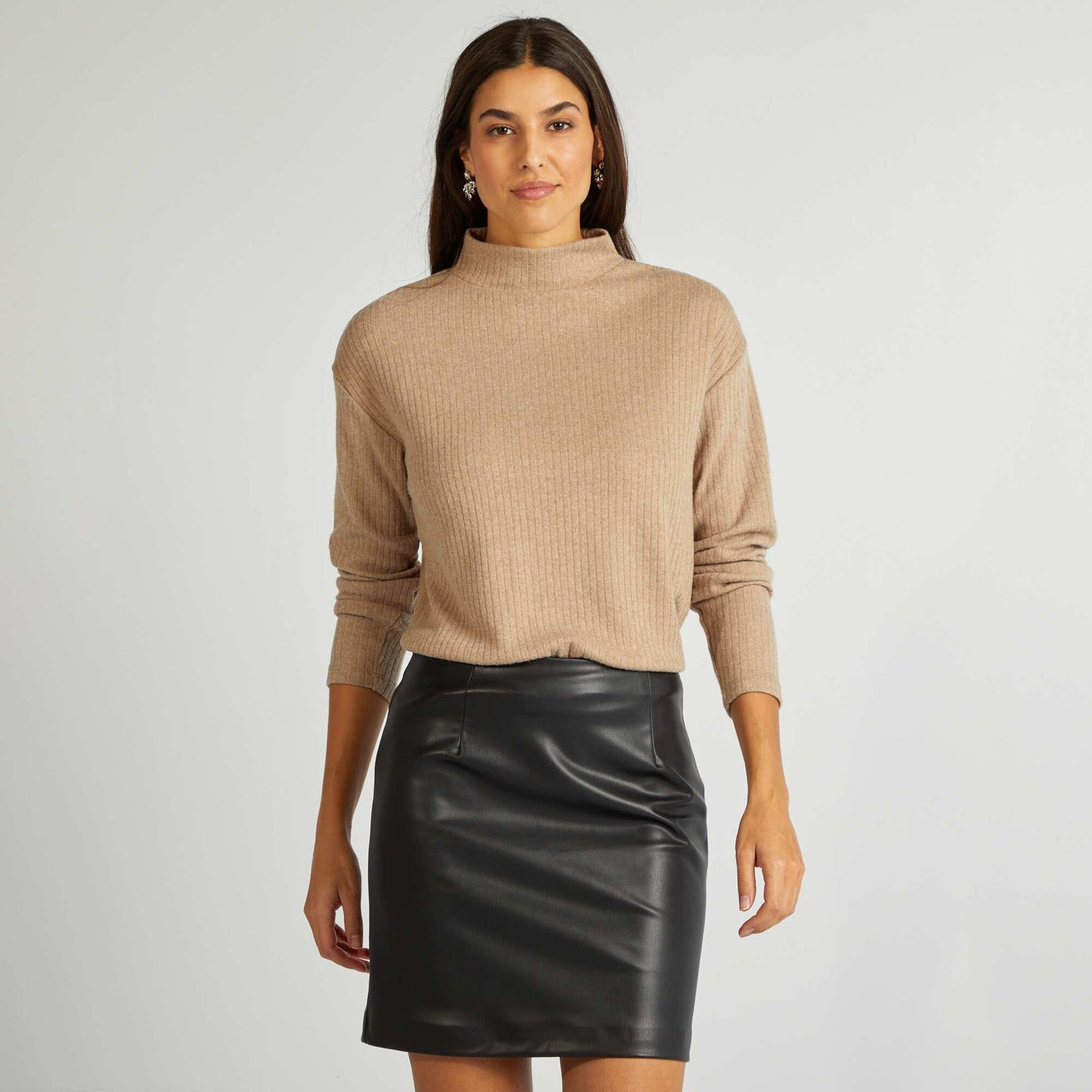 Tee-shirt col montant Beige