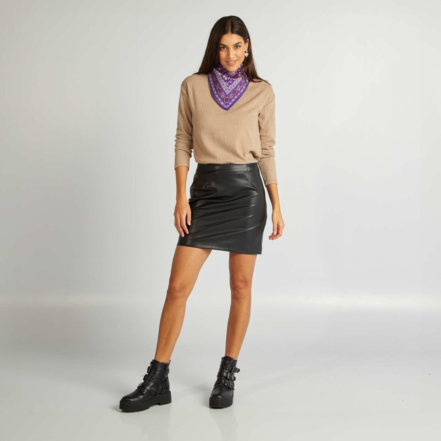 Tee-shirt col montant Beige