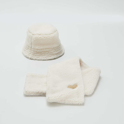 Bonnet imitation fourrure + charpe 'c ur' dor - 2 pi ces Beige