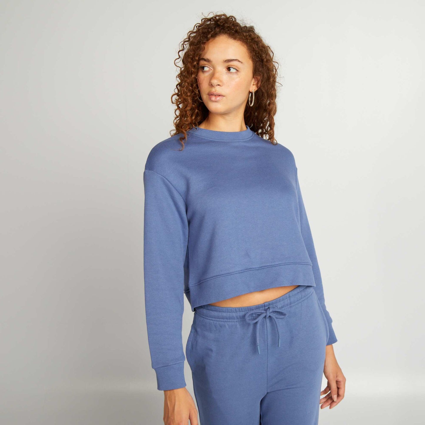 Sweat cropped   col rond Bleu