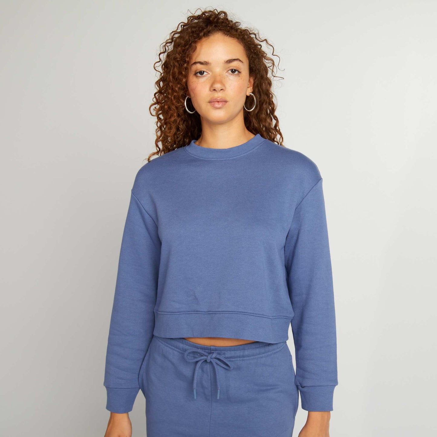 Sweat cropped   col rond Bleu