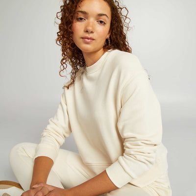 Sweat cropped col rond Beige